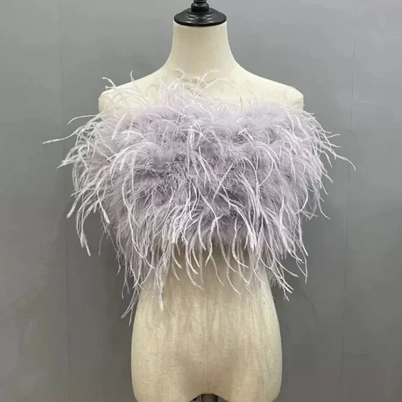 🎉FLASH SALE New Custom Ostrich Feather Crop Top - Picture 4 of 4